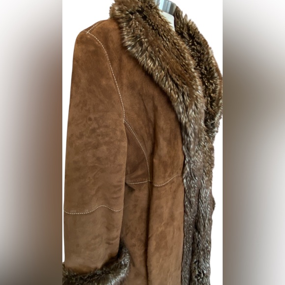 Wilsons Leather Pelle Studio Brown Suede Leather Faux Fur Coat Women’s Size XL - Picture 7 of 16